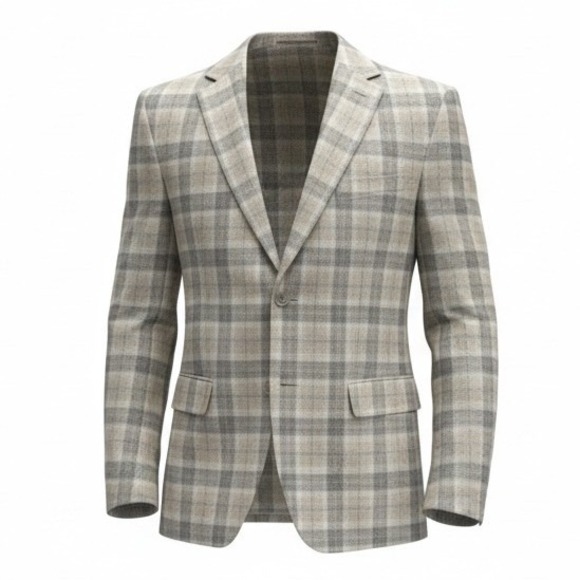 Lauren Ralph Lauren Other - Lauren Ralph Lauren Lassiter 100% Linen Plaid Sport Coat Blazer 40S Cream Grey